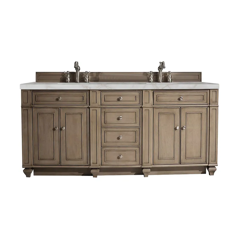 Secure Checkout James Martin Vanities Bristol 72" Whitewashed Walnut Double Vanity With 3 cm Victorian Silver Quartz Top
