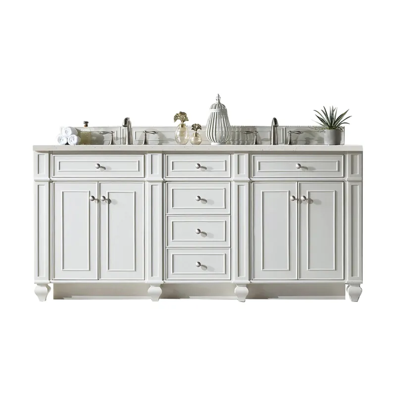 James Martin Vanities Bristol 72" Bright White Double Vanity With 3 cm Parisien Bleu Quartz Top Grab Now