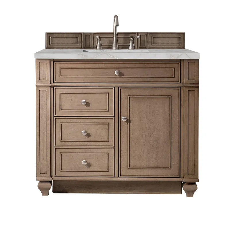 James Martin Vanities Bristol 36" Whitewashed Walnut Single Vanity With 3 cm Victorian Silver Quartz Top Discount