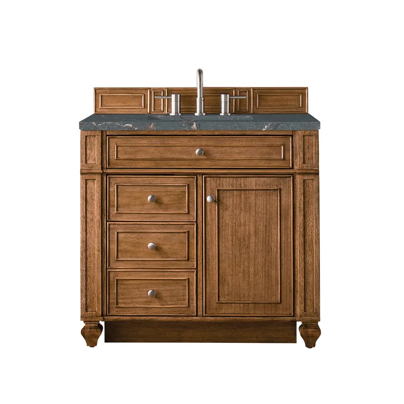 James Martin Vanities Bristol 36" Saddle Brown Single Vanity With 3 cm Parisien Bleu Quartz Top Top Pick
