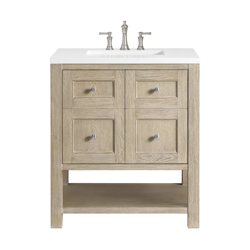 James Martin Vanities Breckenridge 30" Whitewashed Oak Single Vanity With 3 cm White Zeus Quartz Top Best Price