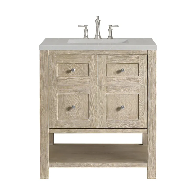 Authentic James Martin Vanities Breckenridge 30" Whitewashed Oak Single Vanity With 3 cm Eternal Serena Quartz Top