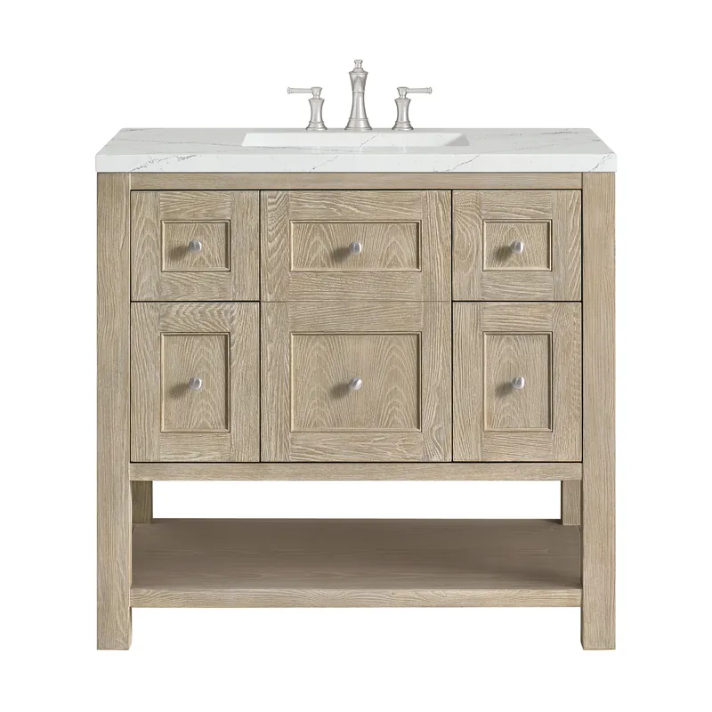James Martin Vanities Breckenridge 36" Whitewashed Oak Single Vanity With 3 cm Ethereal Noctis Quartz Top Order Now