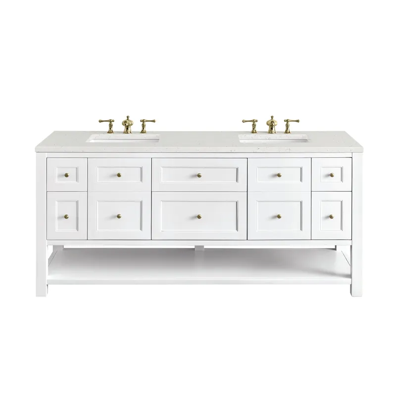 James Martin Vanities Breckenridge 72" Bright White Double Vanity With 3 cm Lime Delight Top High Quality