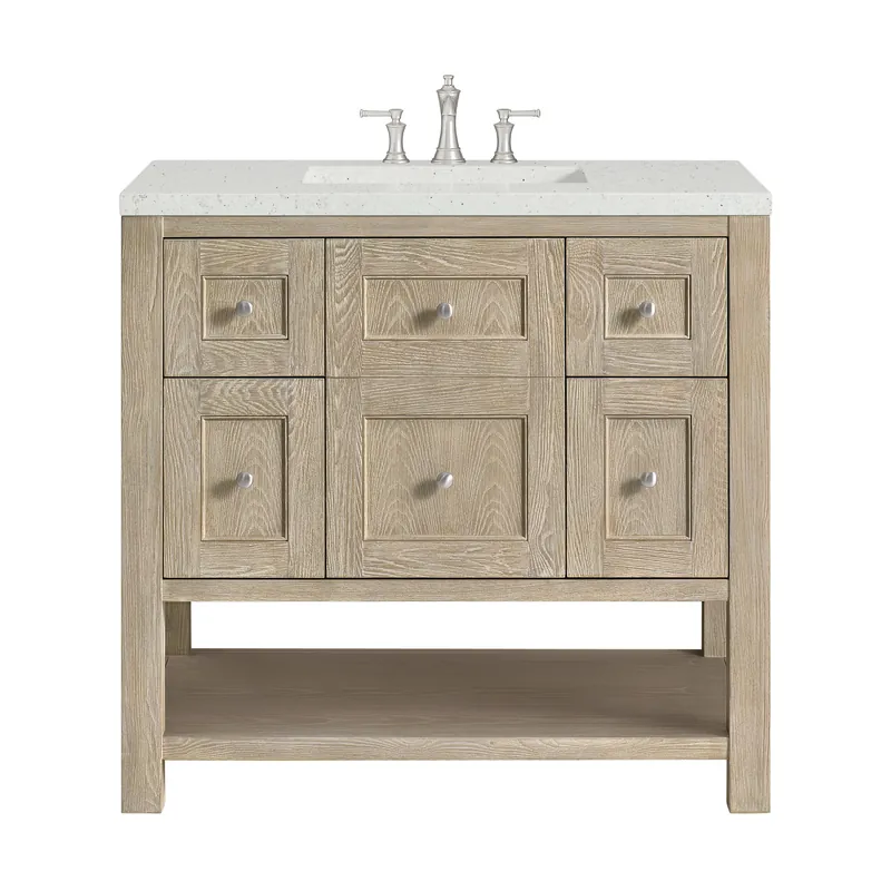 Direct From Factory James Martin Vanities Breckenridge 36" Whitewashed Oak Single Vanity With 3 cm Lime Delight Quartz Top