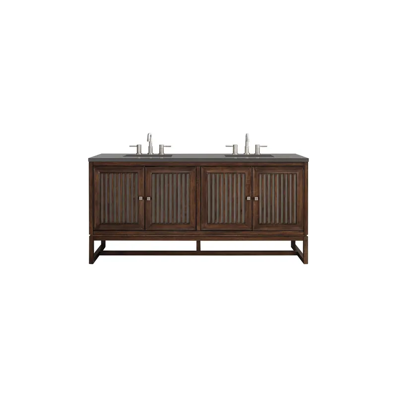 James Martin Vanities Athens 72" Mid Century Acacia Double Vanity Cabinet With 3 cm Grey Expo Quartz Top Hassle-Free Returns