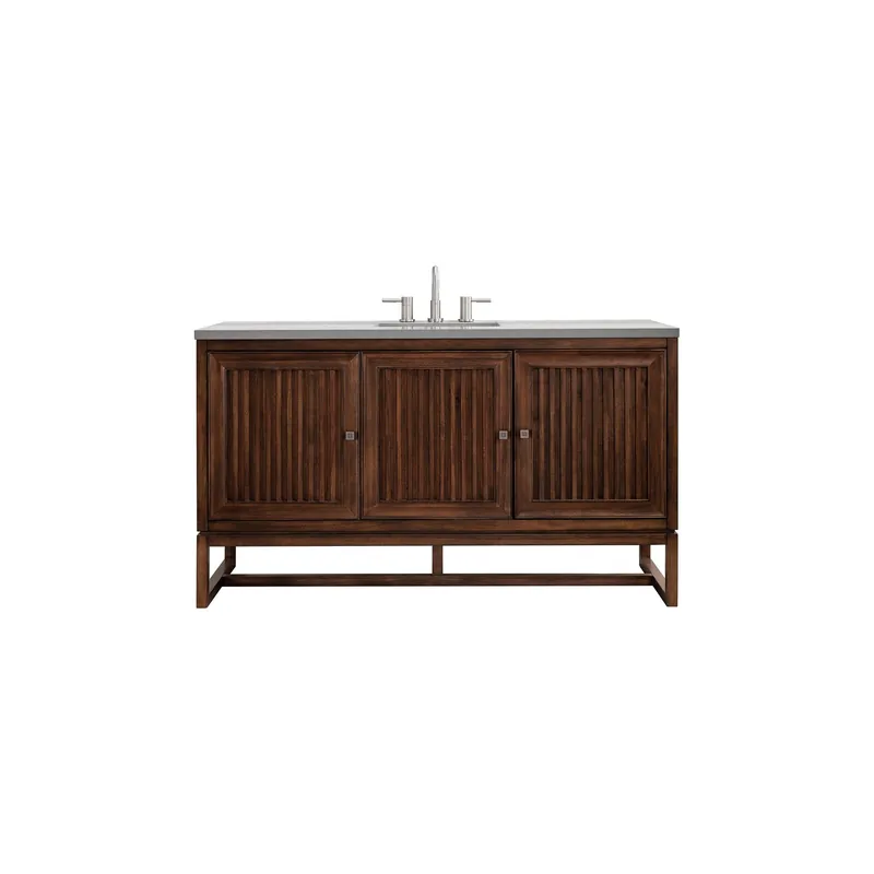 Fast Shipping James Martin Vanities Athens 60" Mid Century Acacia Single Vanity Cabinet With 3 cm Grey Expo Quartz Top