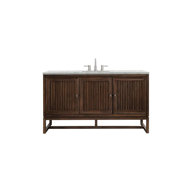 James Martin Vanities Athens 60" Mid Century Acacia Single Vanity Cabinet With 3 cm Eternal Jasmine Pearl Quartz Top Place Order