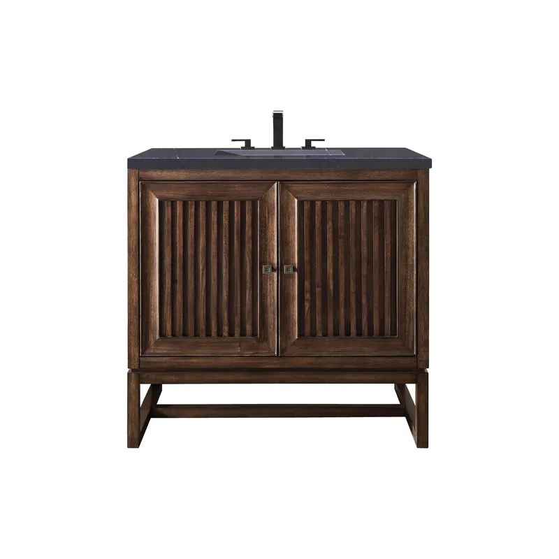 James Martin Vanities Athens 36" Mid Century Acacia Single Vanity Cabinet With 3 cm Charcoal Soapstone Quartz Top Handmade