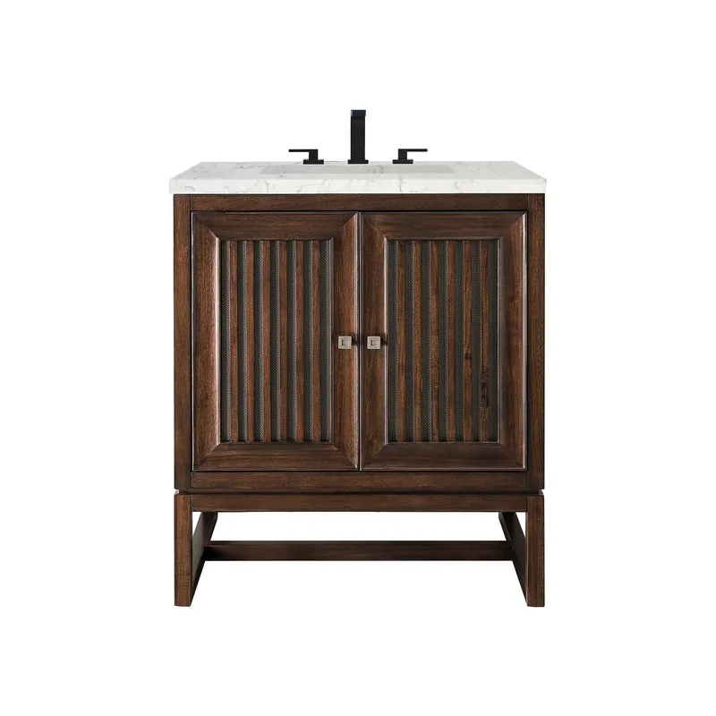 Limited Time James Martin Vanities Athens 30" Mid Century Acacia Single Vanity Cabinet With 3 cm Eternal Jasmine Pearl Quartz Top