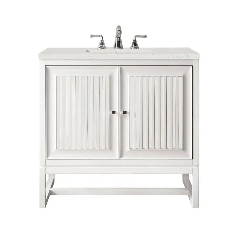 James Martin Vanities Athens 30" Glossy White Single Vanity With 3 cm Lime Delight Quartz Top Instant Buy