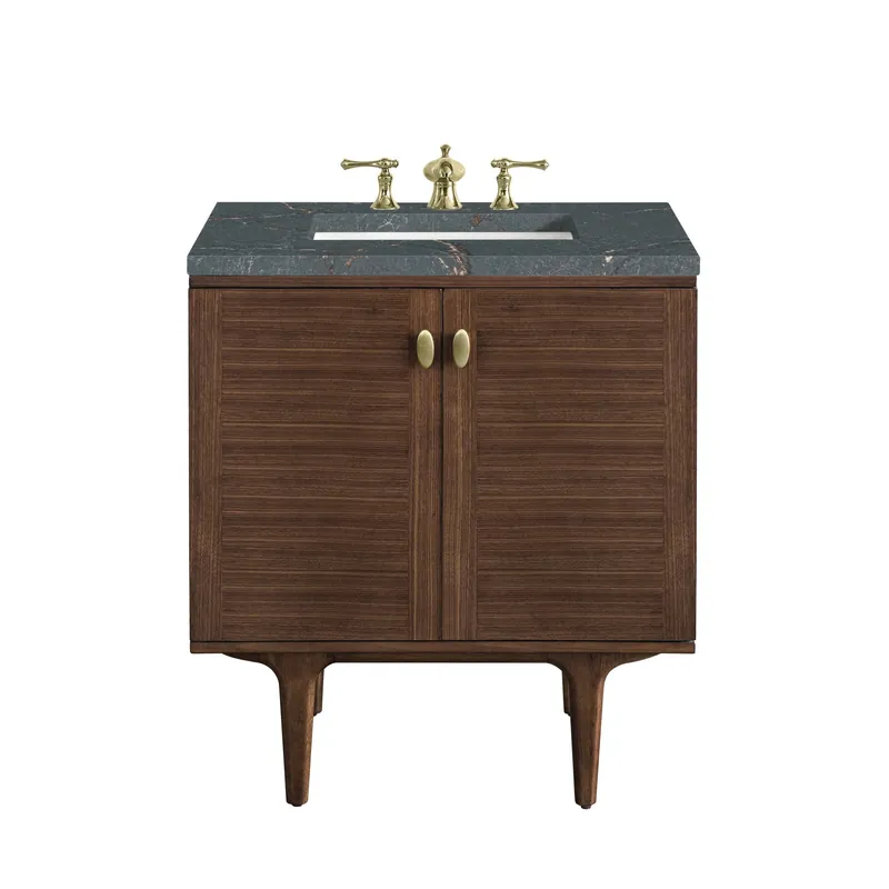 Today Only James Martin Vanities Amberly 30" Mid-Century Walnut Single Vanity With 3 cm Parisien Bleu Top