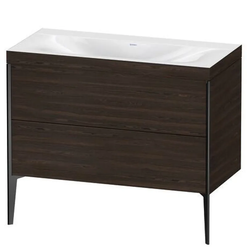 Premium Duravit XViu 39" x 39" x 19" Two Drawer C-Bonded Floorstanding Vanity Kit Without Tap Hole, Walnut Brushed (XV4711NB269C)