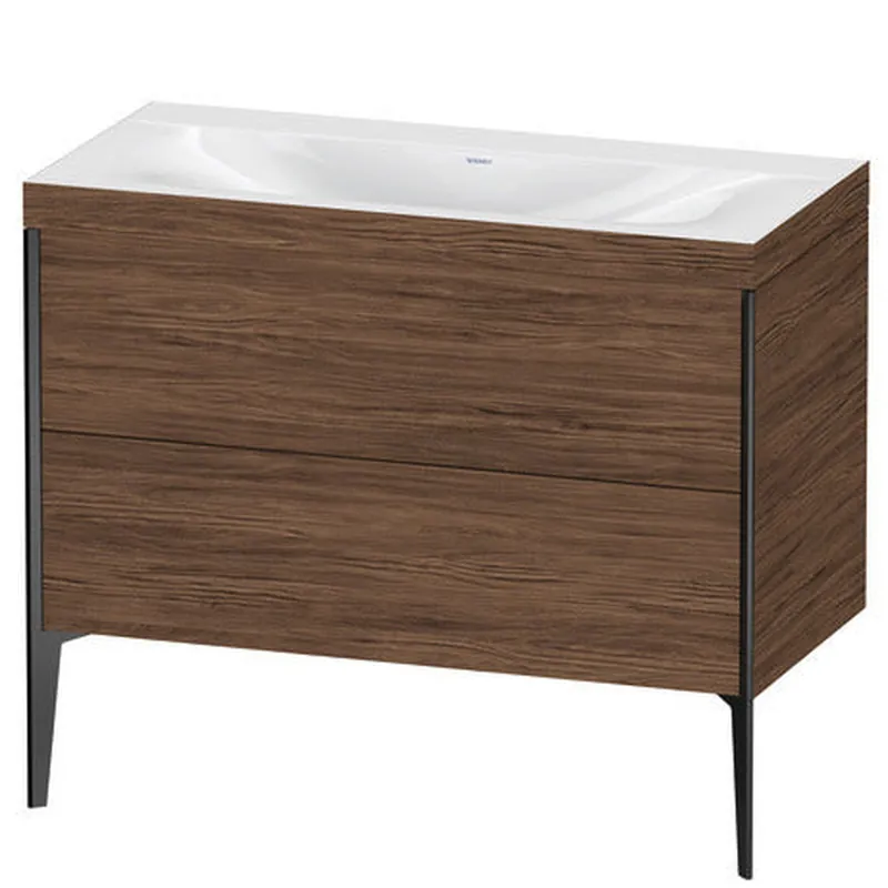 Duravit XViu 39" x 39" x 19" Two Drawer C-Bonded Floorstanding Vanity Kit Without Tap Hole, Walnut Dark (XV4711NB221C) Latest