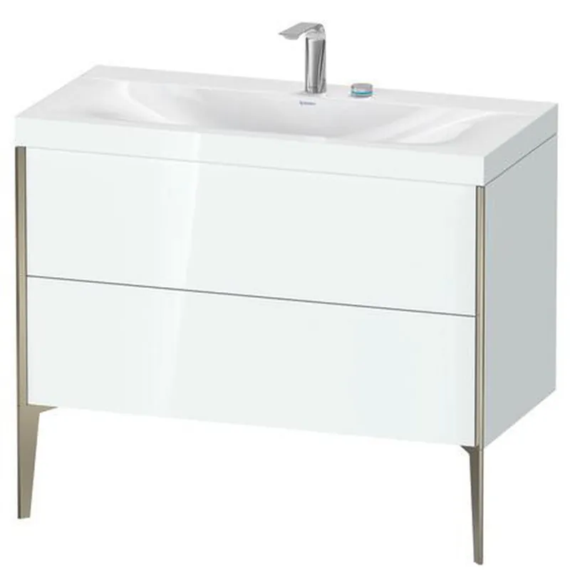 Same Day Shipping Duravit XViu 39" x 39" x 19" Two Drawer C-Bonded Floorstanding Vanity Kit With Two Tap Holes, White (XV4711EB185C)