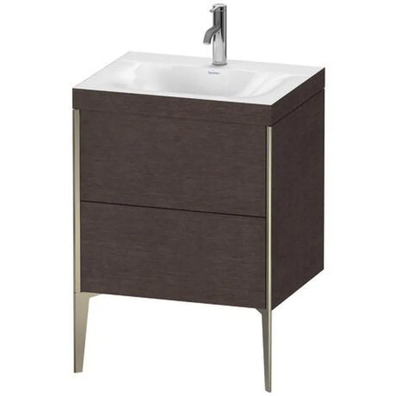 Viral Duravit XViu 24" x 24" x 19" Two Drawer C-Bonded Floorstanding Vanity Kit With One Tap Hole, Dark Brushed Oak (XV4709OB172C)