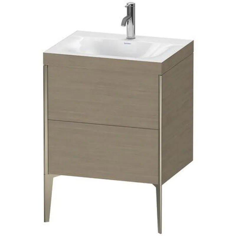 Modern Duravit XViu 24" x 24" x 19" Two Drawer C-Bonded Floorstanding Vanity Kit With One Tap Hole, Oak Terra (XV4709OB135C)