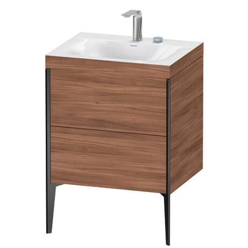 Duravit XViu 24" x 24" x 19" Two Drawer C-Bonded Floorstanding Vanity Kit With Two Tap Holes, Walnut (XV4709EB279C) Free Returns