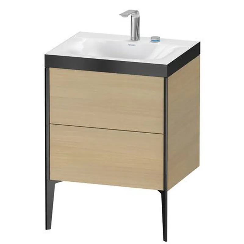 Modern Duravit XViu 24" x 24" x 19" Two Drawer C-Bonded Floorstanding Vanity Kit With Two Tap Holes, Mediterranean Oak (XV4709EB271P)