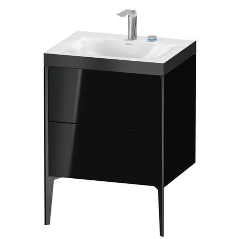 Limited Edition Duravit XViu 24" x 24" x 19" Two Drawer C-Bonded Floorstanding Vanity Kit With Two Tap Holes, Black (XV4709EB240P)