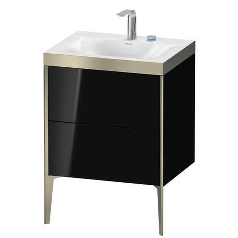 Final Sale Duravit XViu 24" x 24" x 19" Two Drawer C-Bonded Floorstanding Vanity Kit With Two Tap Holes, Black (XV4709EB140P)