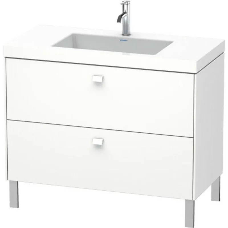 Hassle-Free Returns Duravit Brioso 39" x 28" x 19" Two Drawer C-Bonded Floor Standing Vanity Kit With One Tap Hole in White Matt