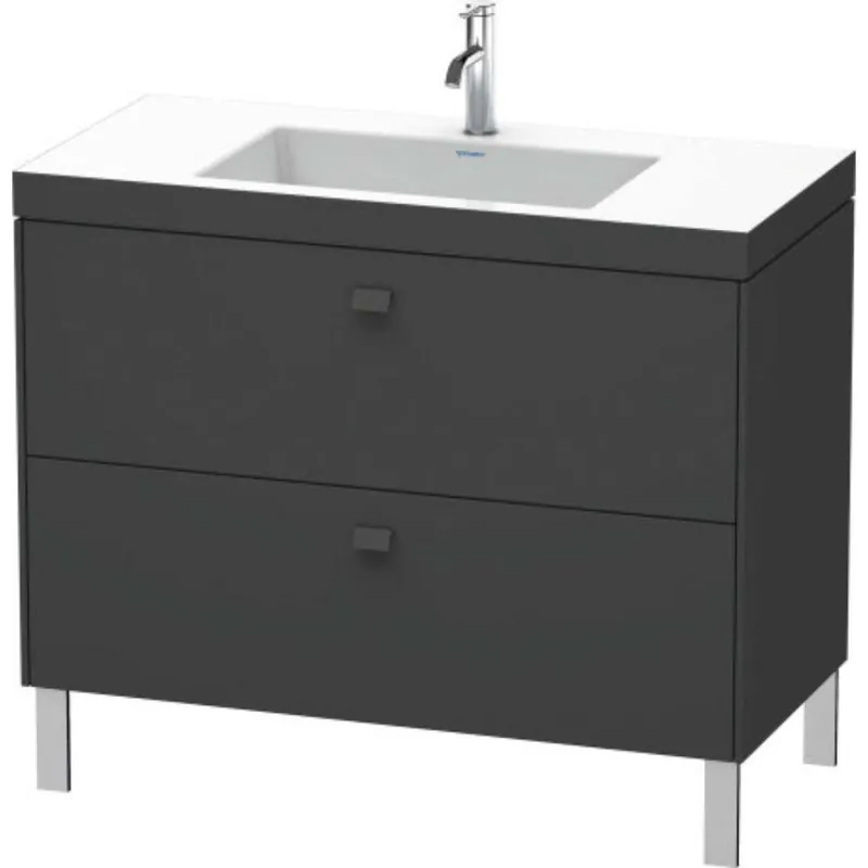 Weekend Sale Duravit Brioso 39" x 28" x 19" Two Drawer C-Bonded Floor Standing Vanity Kit With One Tap Hole in Graphite Matt