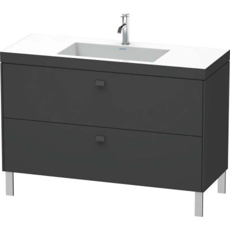 Today Only Duravit Brioso 47" x 28" x 19" Two Drawer C-Bonded Floor Standing Vanity Kit With One Tap Hole in Graphite Matt