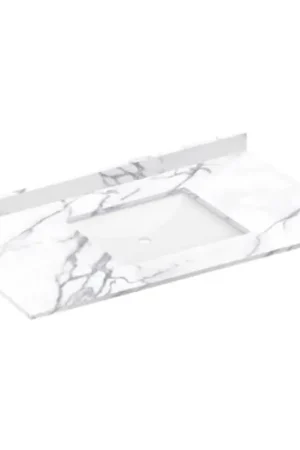 Affordable LessCare 43" x 22" Calacatta White Vanity Top with Square Sink - Single Faucet