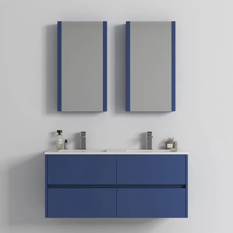 Fan Favorite Blossom Valencia 48" Double Navy Blue Wall-Mounted Vanity Base Only