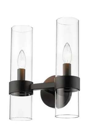 Today Only Z-Lite Datus 7" 2-Light Matte Black Wall Sconce With Clear Glass Shade