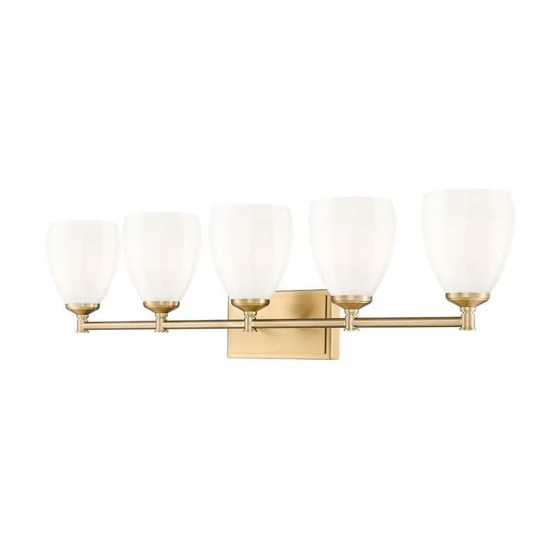 Markdown Z-Lite Oren 5-Light Medium Bulb Base Modern Gold Steel Frame Matte Opal Glass Shade Vanity Light