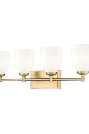 Time-Limited Z-Lite Oren 4-Light Medium Bulb Base Modern Gold Steel Frame Matte Opal Glass Shade Vanity Light
