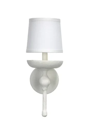 Get Yours Jamie Young Concord 6" x 16" 1-Light White Plaster Wall Sconce With White Linen Tapered Shade