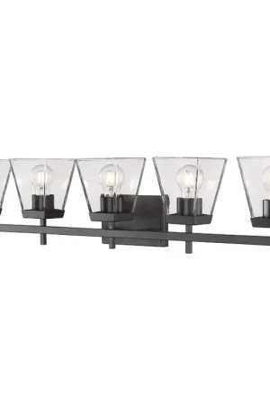 Free Delivery Z-Lite Lauren 5-Light Matte Black Steel Frame Clear Glass Shade Vanity Light