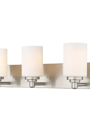 Bargain Z-Lite Soledad 3-Light Medium Bulb Base Brushed Nickel Steel White Glass Shade Vanity Light