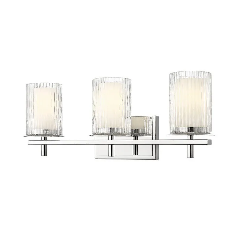 Authentic Z-Lite Grayson 26" 3-Light Chrome and Clear With Etched Opal Glass Shade Vanity Light