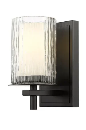 Bargain Z-Lite Grayson 5" 1-Light Matte Black and Clear With Etched Opal Glass Shade Wall Sconce