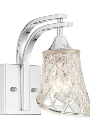 Editor’s Pick Vanity Art Polished Chrome Frame and Clear Glass Shade 1-Light Dimmable Armed Sconce