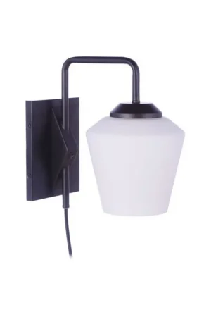Craftmade Rive 7" x 22" 1-Light Flat Black Plug-in Swing-Arm Wall Sconce With White Frosted Glass Shade Budget