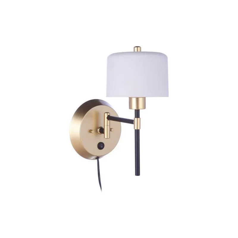 Sale Craftmade Wentworth 7" x 13" 1-Light Flat Black and Sunset Gold Plug-in Swing-Arm Wall Sconce With White Frosted Glass Shade