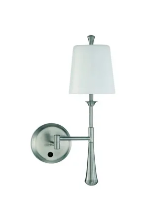 Exclusive Craftmade Palmer 6" x 18" 1-Light Brushed Polished Nickel Swing-Arm Wallchiere Wall Sconce With Frosted Opal White Glass Shade
