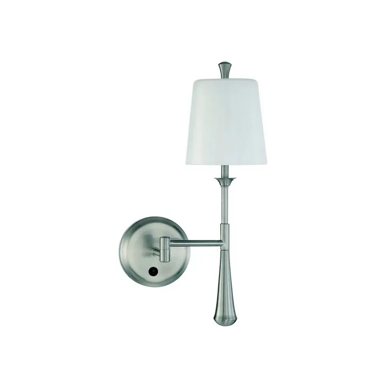 Exclusive Craftmade Palmer 6" x 18" 1-Light Brushed Polished Nickel Swing-Arm Wallchiere Wall Sconce With Frosted Opal White Glass Shade