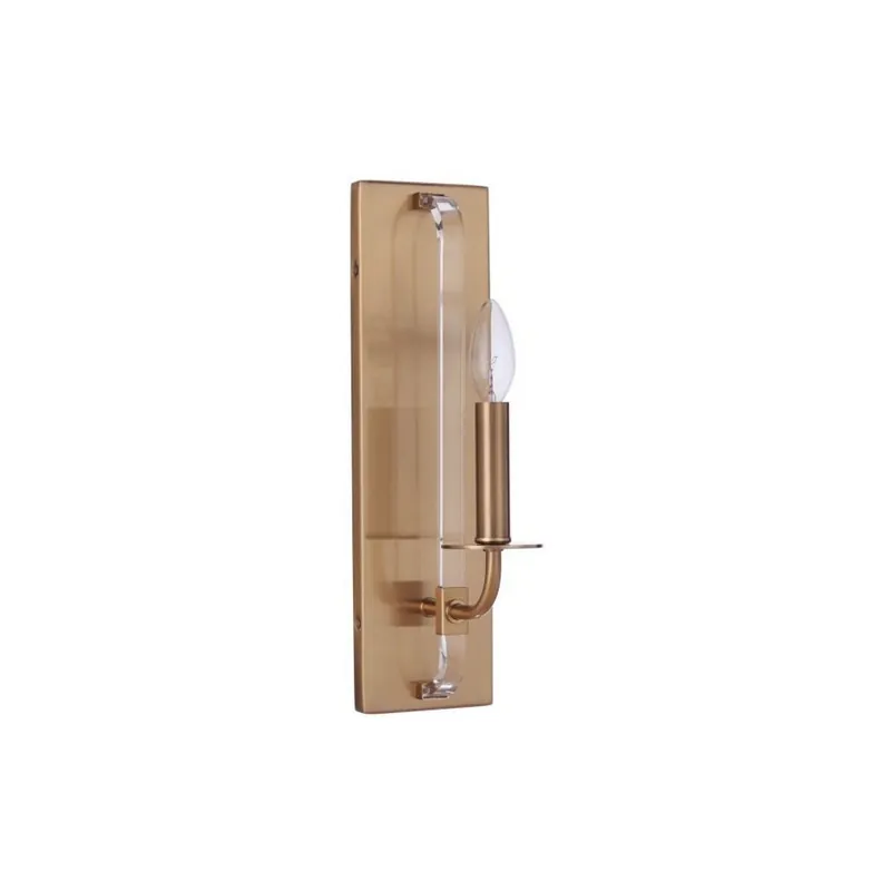 Luxury Craftmade Graclyn 5" x 16" 1-Light Satin Brass Candle-Style Wall Sconce With Clear Acrylic Accent