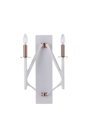 Money Back Guarantee Craftmade Reserve 13" 2-Light Matte White and Satin Brass Candle-Style Wall Sconce