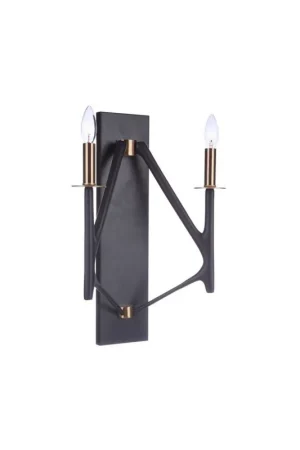 Craftmade Reserve 13" 2-Light Flat Black and Satin Brass Candle-Style Wall Sconce Top Rated