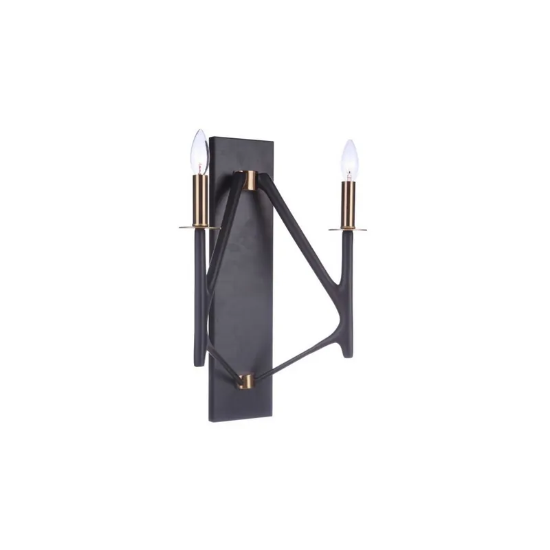 Craftmade Reserve 13" 2-Light Flat Black and Satin Brass Candle-Style Wall Sconce Top Rated