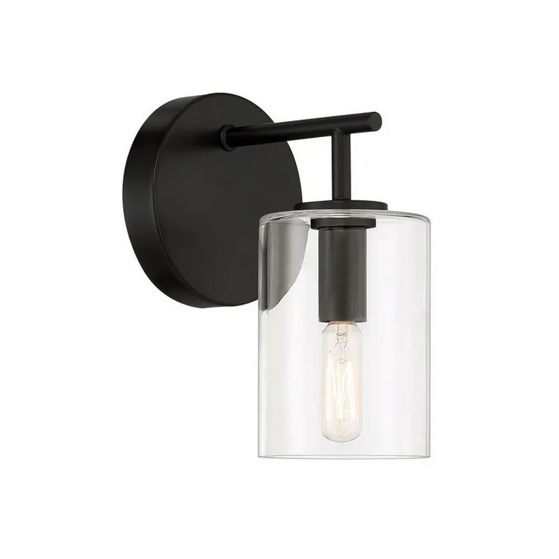 Exclusive Craftmade Hailie 5" x 9" 1-Light Flat Black Wall Sconce With Clear Glass Cylinder Shade