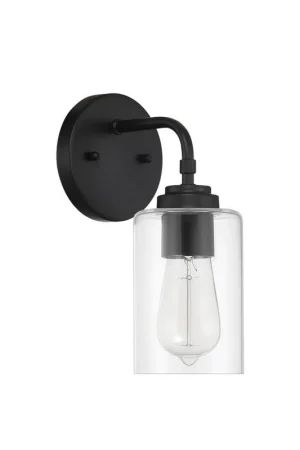 Craftmade Stowe 5" x 11" 1-Light Flat Black Wall Sconce With Clear Glass Shade Limited Offer