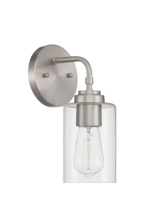 Craftmade Stowe 5" x 11" 1-Light Brushed Polished Nickel Wall Sconce With Clear Glass Shade Time-Limited
